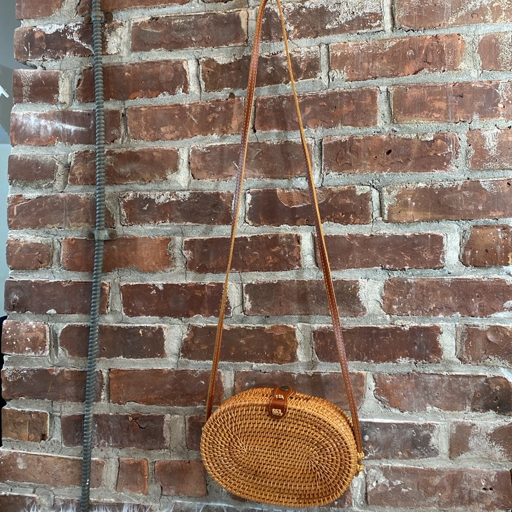 Oval Woven Rattan Bag with Long Leather Strap - Picture 11 of 16